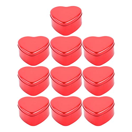 NUOBESTY Caja de Latas de Metal en Forma de Corazón de 10 Piezas con Tapas Latas de Velas Envases de Caja de Lata Vacía Caja Del Favor de La Boda Cajas de Dulces de Regalo Del Día de San Valentín Rojo