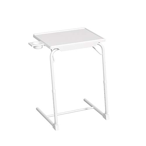 Odegltina Mesa auxiliar, mesa de cama, mesa para portátil, mesa de café, mesa auxiliar, mesa auxiliar de metal, altura regulable, fácil de montar (blanco)