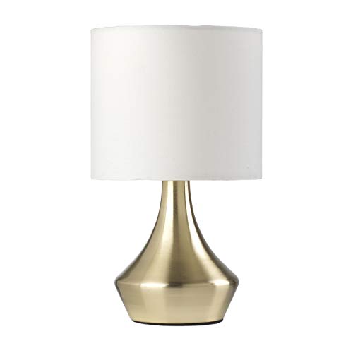 ONLI Lámpara de mesa dorada de metal satinado y pantalla de tela blanca 6 W