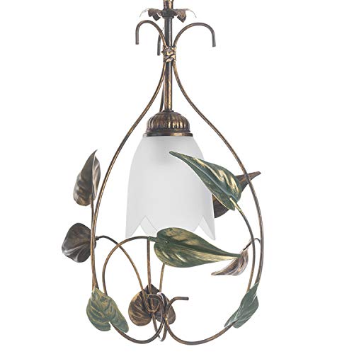 Onli Mira - Lámpara de techo, cristal color marfil degradado ámbar, estructura de metal marrón cepillado dorado, hojas de color verde Onli Mira - Lámpara de techo, cristal color marfil degradado ámbar, estructura de metal marrón cepillado dorado, hojas de color verde