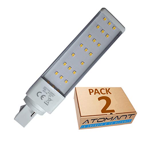 Pack 2x PL LED G23 G24 7w, 2 pin. Color Blanco Frío (6500K). 700 lumenes reales. Sustitucion plc 26w de gas. A++