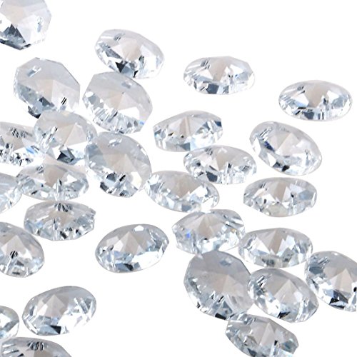 Pack de 100 cuentas de cristal sueltas, de Yier®, 14 mm, 2 agujeros, forma octagonal, vidrio, transparente