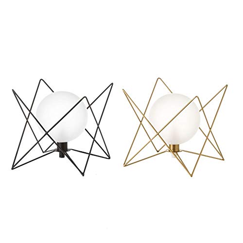Pack de 2 Lámpara de mesa con tulipa de metal y cristal 18x18x18 cm color negro y dorado Pack de 2 Lámpara de mesa con tulipa de metal y cristal 18x18x18 cm color negro y dorado