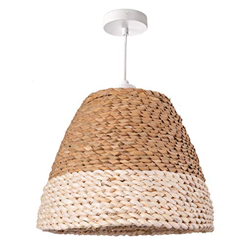 Paco Home Lámpara De Techo LED Suspendida Salón Y Dormitorio, Hierba, Decoración E27, Pantalla de lámpara: Beige/Blanco (Ø34 cm), Tipo de lámpara: Lámpara Colgante Blanco + Bombilla