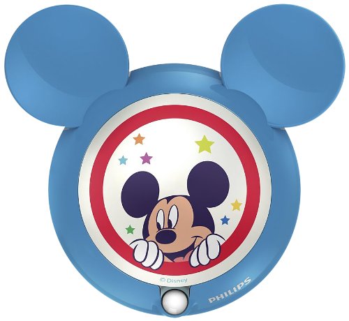 Philips Disney Mickey Mouse - lámpara infantil, Luz nocturna con sensor, luz blanca cálida, bombilla LED, color azul