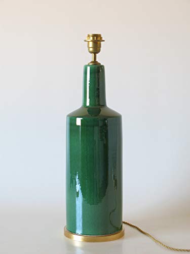 POLONIO Lámpara de Ceramica Grande de Salon de 48 cm Verde, E27, 60 W - Pie de Lámpara de Cerámica Sobremesa - Jarron de Ceramica Verde Imperial.