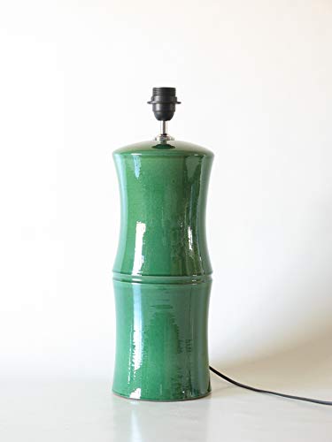 POLONIO Lámpara Sobremesa Mediana Salon - 35 cm - Pie de Lámpara de Cerámica - Color Verde Imperial