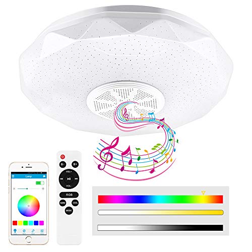 Prenine Lámpara LED de techo con música regulable con altavoz Bluetooth 5.0 y función de memoria, admite la reproducción de música, lámpara LED para interiores, cocina, dormitorio, salón Prenine Lámpara LED de techo con música regulable con altavoz Bluetooth 5.0 y función de memoria, admite la reproducción de música, lámpara LED para interiores, cocina, dormitorio, salón
