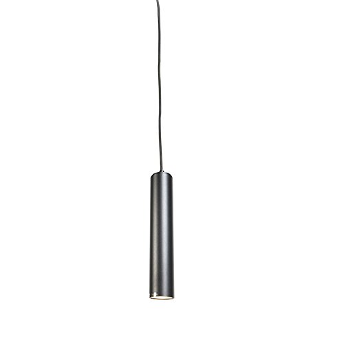 QAZQA Moderno Set 2 lámparas colgantes diseño negra - TUBA Small Metálica Cilíndra/Alargada Adecuado para LED Max. 2 x 50 Watt