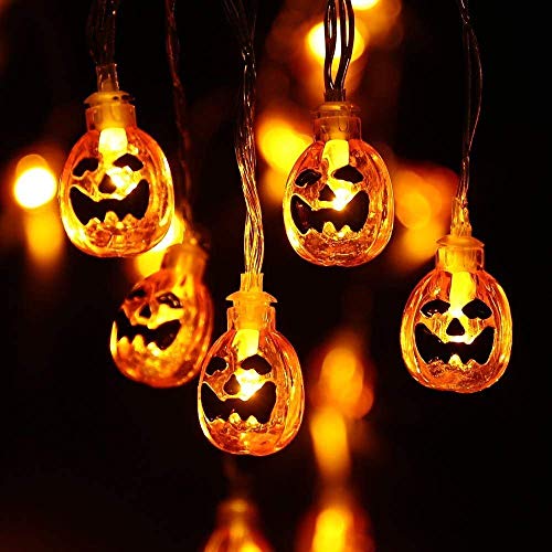 Qedertek Calabaza Decoracion Halloween, Guirnalda Luces Exterior 20 LED de Calabazas Halloween, Luces Decoración Fiesta Halloween, Lámpara de Jack-o'-Lantern Halloween para niños