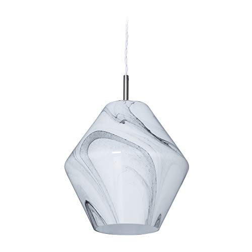 Relaxdays Lámpara de techo, aspecto de mármol, para salón y dormitorio, casquillo E27, pantalla de cristal, lámpara colgante, diámetro de 24 cm, color blanco/gris