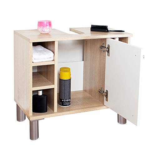 RICOO WM100-ES-W Mueble baño bajo Lavabo 60x54x32cm Armario Auxiliar pequeño Estantería Debajo lavamanos Toallero Madera Blanca y Roble marrón RICOO WM100-ES-W Mueble baño bajo Lavabo 60x54x32cm Armario Auxiliar pequeño Estantería Debajo lavamanos Toallero Madera Blanca y Roble marrón