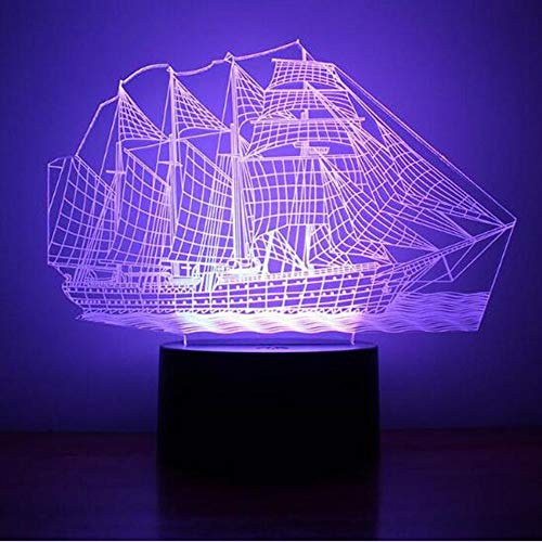 RUMOCOVO® 7 Colorido barco de vela LED 3D luz nocturna Visual creativo dormitorio Mesa Decoración Luz novedad ilusión lámpara de escritorio regalo recuerdo