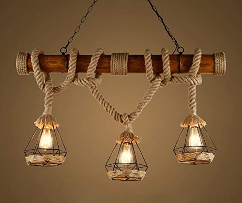 Rústico de cáñamo cuerda colgante luces de madera Downlights luces de techo birdcage Lámparas sombras