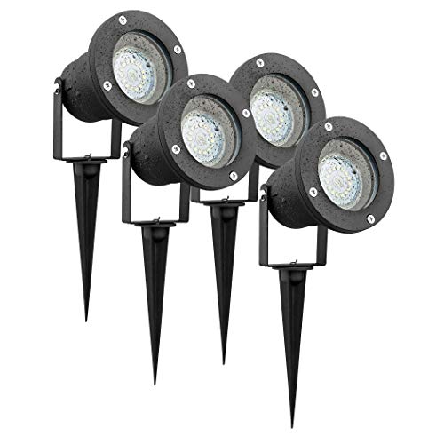 SEBSON 4x Lámpara LED de jardín con estaca y Foco orientable, Luz de Exterior IP65, GU10 3,5W 300lm 6500K Blanco frío
