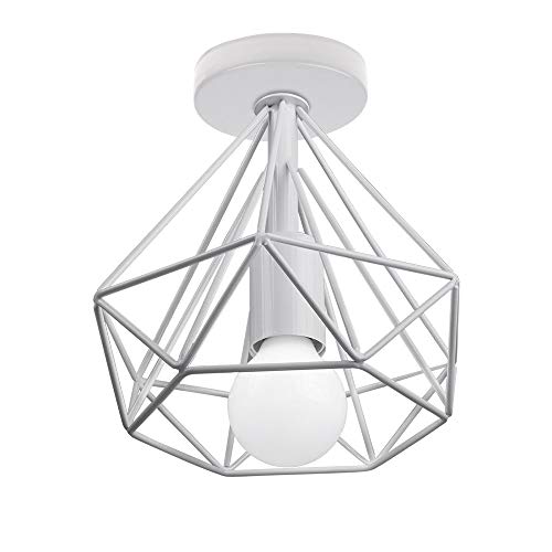 Sencilla Lámpara de Techo Industrial LED Lámpara Colgante Retro Mini Plafón Φ20cm Sombra en Forma de Diamante (Blanco)