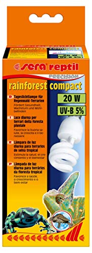 sera Reptil Rainforest Compact – Lámpara de terrario de selva tropical 20 W y 5% UV-B con casquillo E27 – Iluminación o lámpara para terrarios de selva tropical, apta para Sera Reptil Terra Top – Lámpara de pie de 300 W, 32020