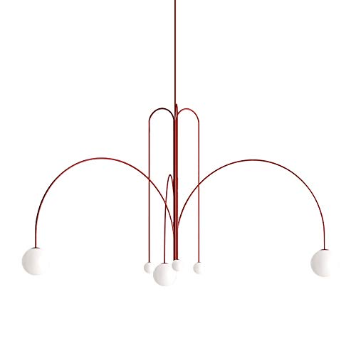SHUHAO Lámparas de araña, 6 Luz Pendiente de la luz de la lámpara nórdico con Pantalla de Vidrio, Accesorio Industrial para la Cocina Comedor Salón Foyer - Rojo