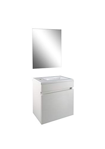 STARBATH PLUS Conjunto Mueble de Baño Suspendido MDF Lavabo Resina Espejo (Blanco, 40 x 22 cm)