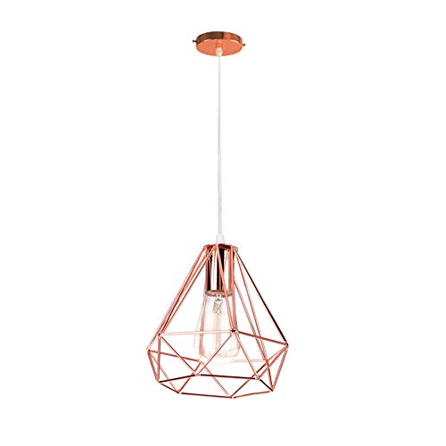 STOEX E27 Lámpara Colgante Retro Vintage Lámpara de Techo Industrial Metal Diamante Jaula Moderna Araña 40W Iluminación Colgante Dormitorio Cocina Salón Pasillo, Oro Rosa