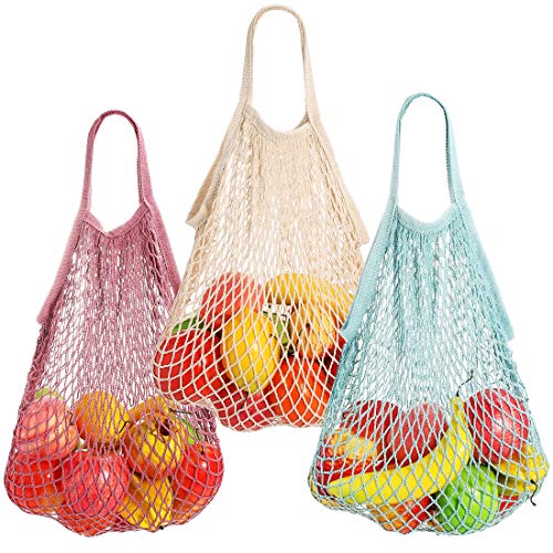 TOTKEN 3 bolsas de compras reutilizables de malla de algodón para productos de comestibles orgánicos, bolsa de compras para verduras, frutas, productos básicos