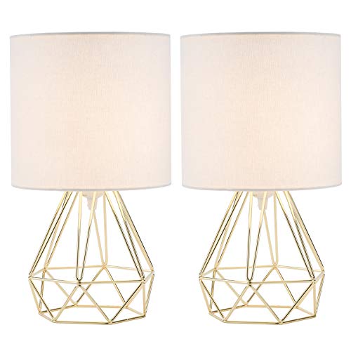 Valens 2PCS Lámpara de Mesa Diamante E27 Lampara para Mesillas de Noche Lámpara de Mesa en Forma de Diamante Mini Lámpara de Mesa Vintage (Dorado, 2 pcs)