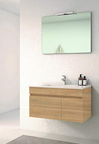 VAROBATH Conjunto de Mueble de baño suspendido de 1 Cajon y 2 Puertas con Lavabo de Ceramica, y Espejo Liso - Modelo SOKI (80 cms, Hera)