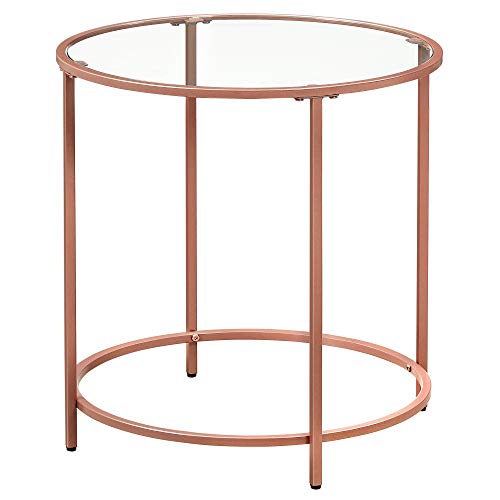 VASAGLE Mesa Auxiliar Redonda, Mesita de Noche de Cristal con Marco de Acero Oro Rosado, Mesa de Centro pequeña, para salón, balcón, Decorativo, Oro Rosado LGT020A02 VASAGLE Mesa Auxiliar Redonda, Mesita de Noche de Cristal con Marco de Acero Oro Rosado, Mesa de Centro pequeña, para salón, balcón, Decorativo, Oro Rosado LGT020A02