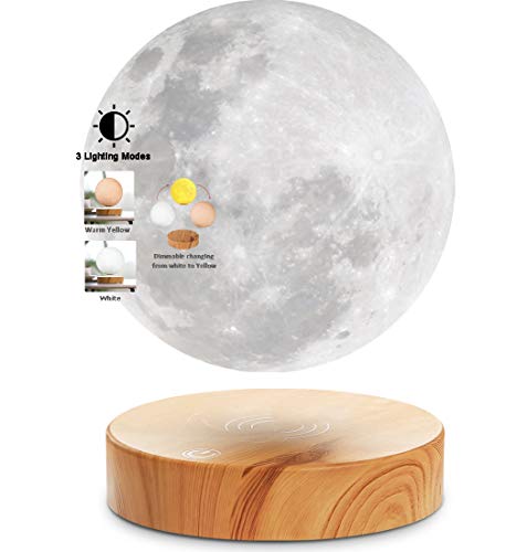 VGAzer Levitando la lámpara de la luna, flotando y girando en el aire. Imprimiendo en 3D la luz de la luna del LED, para regalos únicos de vacaciones, decoración de la habitación (blanco)