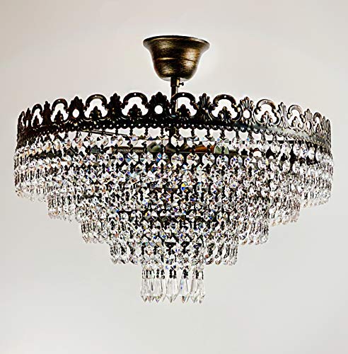 Victoria - Lámpara de techo (cristal, 42 cm de diámetro, con cristales pulidos), color dorado envejecido