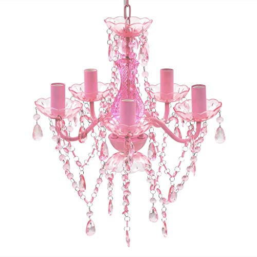 vidaXL Lámpara Colgante de Araña con Cristales Rosados 5 Luces Luz de Techo