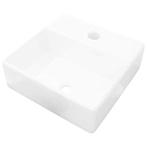 vidaXL Lavabo Cuadrado Moderno con Agujero de Grifo y Desagüe Cerámica Blanco