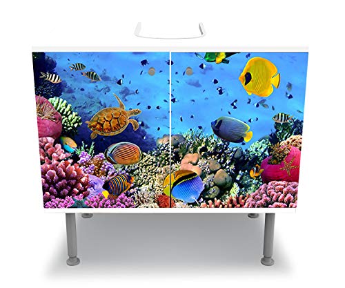 wandmotiv24 Mueble de baño Arrecife de Coral con Peces Pegado Completo Lavabo, Mueble Lavabo M0480