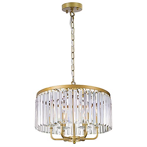 Wellmet 6 luces de araña de cristal dorado, lámpara colgante moderna de cristal, 50 cm de diámetro, lámpara colgante para dormitorio, salón, comedor