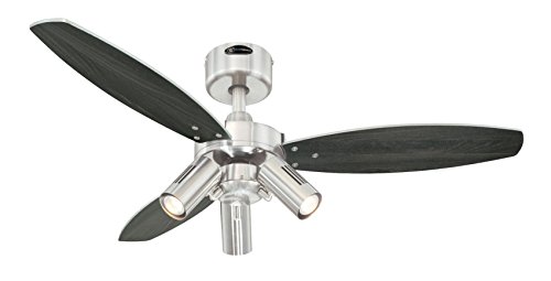 Westinghouse Ceiling Fans Jet Plus Ventilador de Techo E14, 120 W, Acabado en níquel Satinado con aspas Reversibles en wengué/Plata