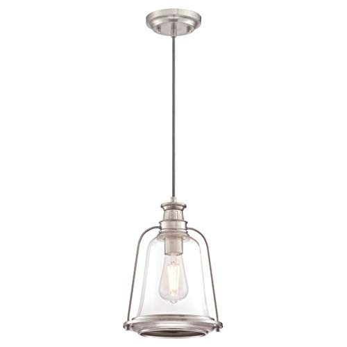 Westinghouse Lighting 63639 Luminaria colgante de interior de una lámpara, acabado en níquel cepillado con vidrio transparente