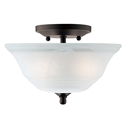 Westinghouse Lighting 6622300 Wensley - Lámpara de techo semiempotrable con dos luces para interiores, acabado en bronce aceitado con vidrio de alabastro blanco