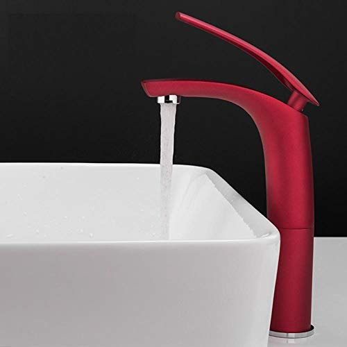 WgYoo Grifo Monomando Nuevo diseño del Grifo del Lavabo del baño Grifo Rojo del Mezclador de Agua fría y Caliente Grifo del baño Grifos Monomando Grifo del Lavabo del Arte