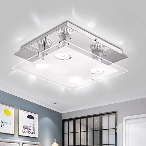 Wovatech Luces de techo LED - Lámpara de techo cuadrada moderna de 4 puntos - Techo de luces para el pasillo de la sala de estar del dormitorio - Bombillas GU10 de 4X 6W incluidas