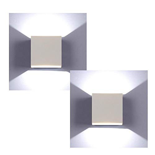 XIAJIA-2 Unidades 6W LED Aplique de pared Lámpara de pared Luz blanca fría 6000 K moderna de aluminio para salón, dormitorio, pasillo, escaleras