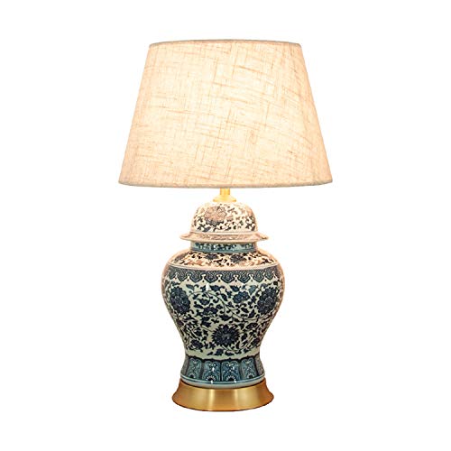 XZGang Dormitorio lámpara de Mesa, Azul y Base de lámpara de Mesa de Porcelana Blanca lámpara de Mesa Chino Retro de Pantalla de la Tela/Cobre Robusta lámpara de Mesa casa XZGang Dormitorio lámpara de Mesa, Azul y Base de lámpara de Mesa de Porcelana Blanca lámpara de Mesa Chino Retro de Pantalla de la Tela/Cobre Robusta lámpara de Mesa casa