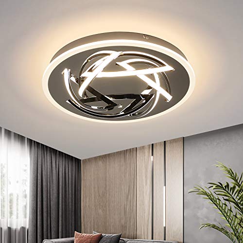 ZMH LED Lámpara de techo moderno 3000K blanco cálido fabricado en hierro y acrílico en color cromo 31W Ø43cm luz de techo de oficina redonda diseño ondulado de ondas para salón, dormitorio, cocina
