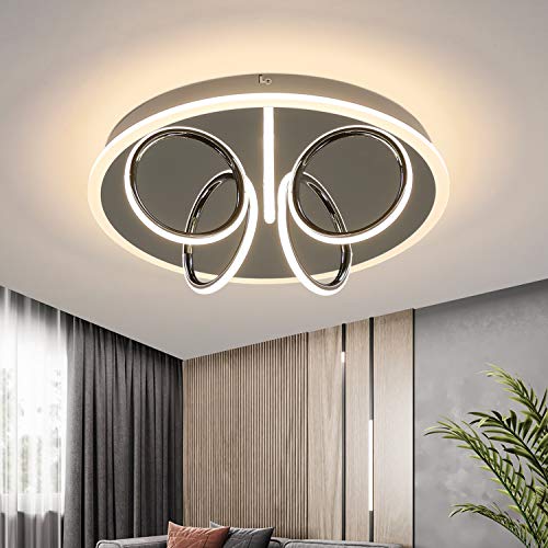ZMH LED Lámpara de techo moderno 3000K blanco cálido fabricado en hierro y acrílico en color cromo 41W Ø43cm luz de techo de oficina redonda diseño de semicírculo de ondas para salón dormitorio cocina
