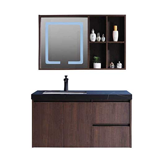 ZoSiP Mueble Lavabo y Mueble Espejo Gabinete de baño de Madera Maciza combinada de vanidad de mármol Simple baño gabinete de Espejo Inteligente (Color : Brown, Size : 48x99x51.2cm)