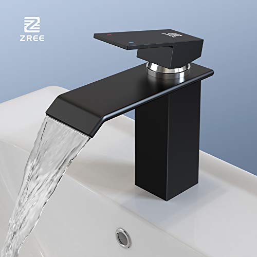 ZREE - Grifo de lavabo para cuarto de baño cascada, grifo mezclador de lavabo con agua fría y caliente disponible, válvula de cerámica ahorradora de agua, grifo de baño, diseño elegante
