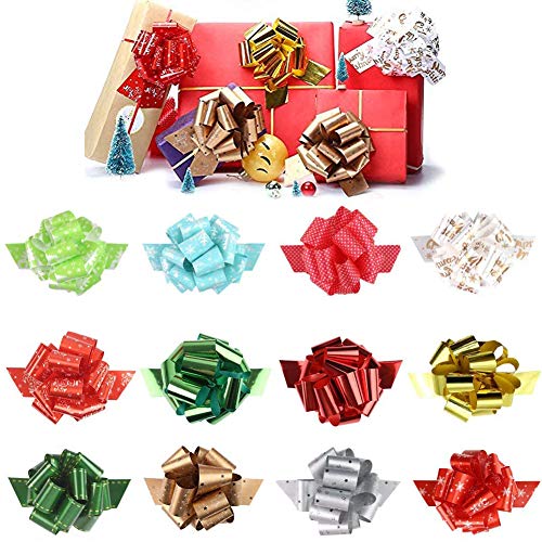 12 piezas de lazos navideños para regalos, lazos para tirar de cinta de 6 pulgadas para decoración de regalos navideños, accesorio para envolver regalos fácil y rápido para el año nuevo 2021
