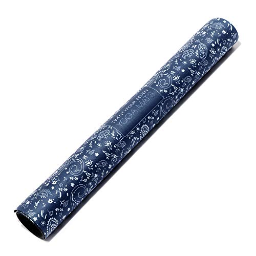247YOGAMATS Esterilla de Yoga caucho y microfibra BLUE PAISLEY / 183 x 68 cm, 4 mm / Antideslizante / Apta lavadora / Yoga principiantes y avanzado / Cinta de transporte incluida