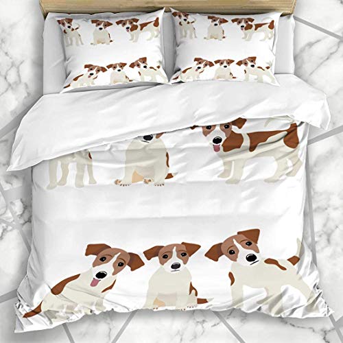 332 Juego de ropa de cama con 2 fundas de almohada para mascotas, Russel Jack Russell Terrier, diseño de perro avatar y cachorro, de microfibra