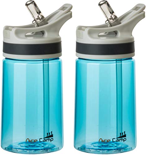AceCamp 2 x TRITAN Botella de Agua | Botella de Agua a Prueba de Fugas sin BPA | Botella Deportiva Pajita I 350 ml I Paquete Doble Azul I 15526