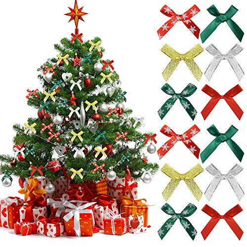 AFASOES 400 Pcs Lazos para Arbol de Navidad Moños Navideños Pequeños Lazos para Navidad Decoracion Lazos Arbol de Navidad Moños Dorados Lazo Rojo Navidad para Puertas Regalos Coronas Navideñas